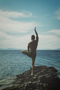 gleichgewicht , strand , horizont , männlich , mann , ozean , person , felsen , meer , yoga , zen, balance